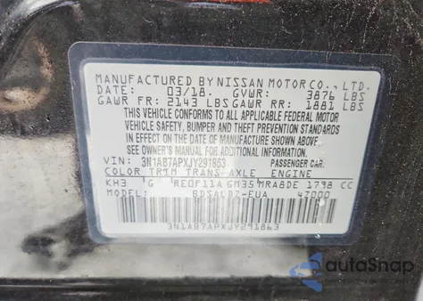 2018 Nissan Sentra S z USA, uszkodzony, nr VIN 3N1AB7APXJY291863